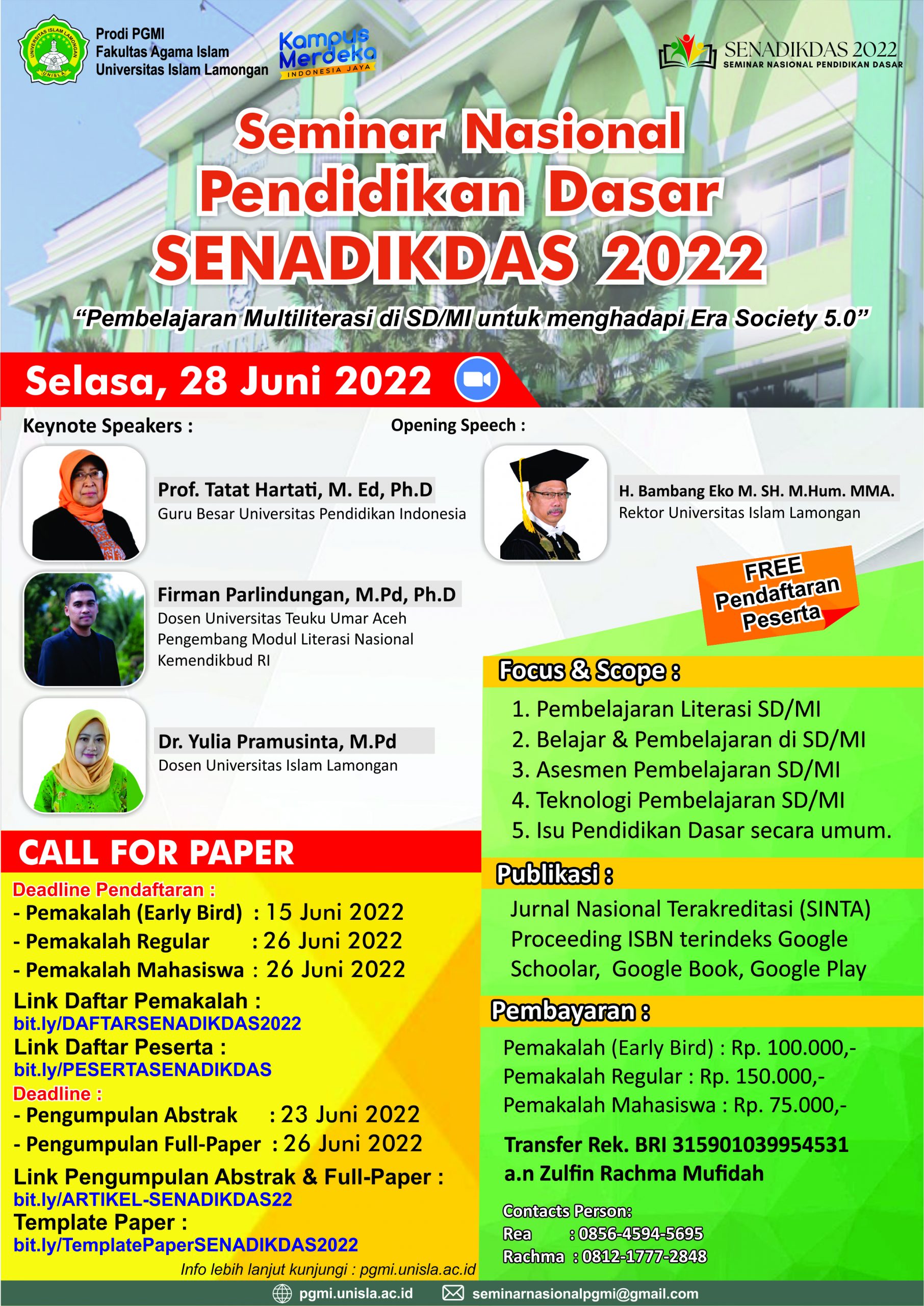 CALL FOR PAPER Seminar Nasional Pendidikan Dasar SENADIKDAS Tahun 
